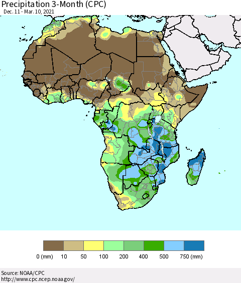 Africa Precipitation 3-Month (CPC) Thematic Map For 12/11/2020 - 3/10/2021