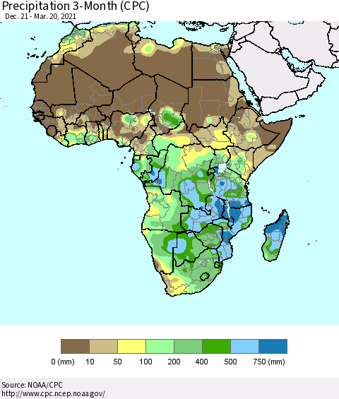 Africa Precipitation 3-Month (CPC) Thematic Map For 12/21/2020 - 3/20/2021