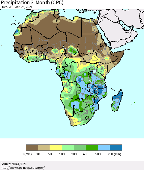 Africa Precipitation 3-Month (CPC) Thematic Map For 12/26/2020 - 3/25/2021