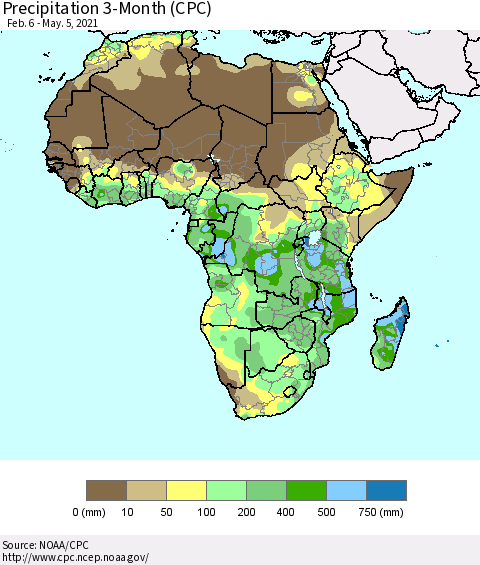 Africa Precipitation 3-Month (CPC) Thematic Map For 2/6/2021 - 5/5/2021
