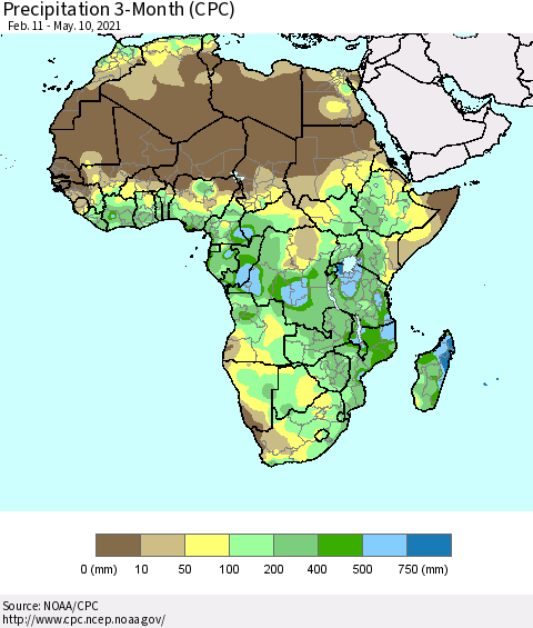 Africa Precipitation 3-Month (CPC) Thematic Map For 2/11/2021 - 5/10/2021