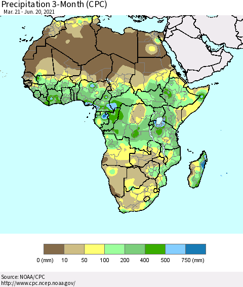 Africa Precipitation 3-Month (CPC) Thematic Map For 3/21/2021 - 6/20/2021
