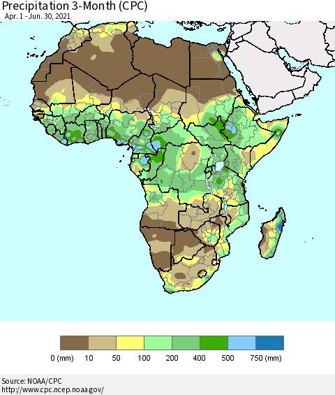 Africa Precipitation 3-Month (CPC) Thematic Map For 4/1/2021 - 6/30/2021
