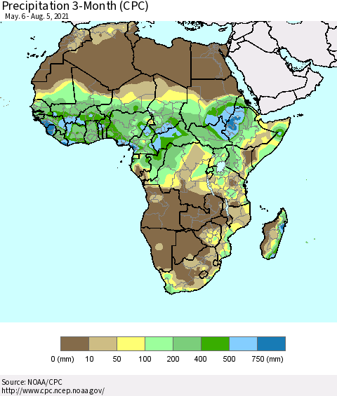 Africa Precipitation 3-Month (CPC) Thematic Map For 5/6/2021 - 8/5/2021