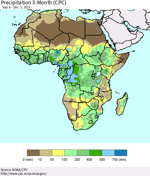 Africa Precipitation 3-Month (CPC) Thematic Map For 9/6/2021 - 12/5/2021