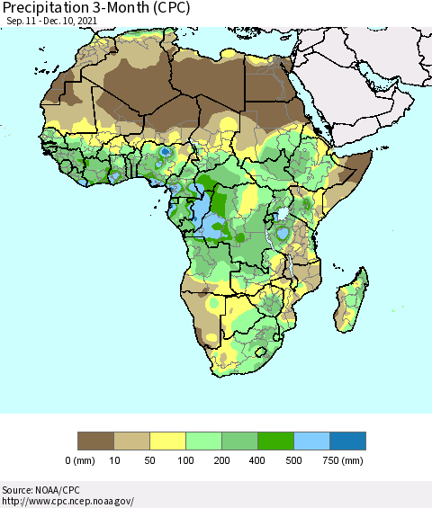 Africa Precipitation 3-Month (CPC) Thematic Map For 9/11/2021 - 12/10/2021