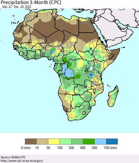 Africa Precipitation 3-Month (CPC) Thematic Map For 9/21/2021 - 12/20/2021