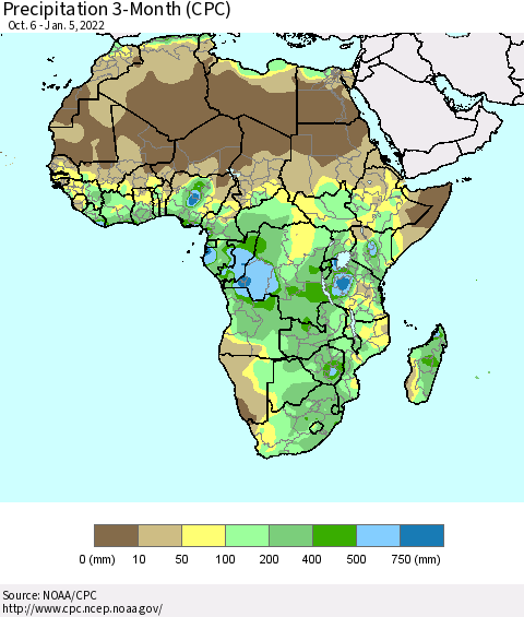 Africa Precipitation 3-Month (CPC) Thematic Map For 10/6/2021 - 1/5/2022