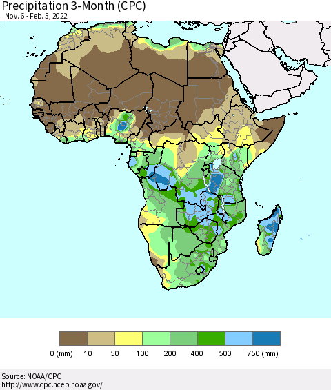 Africa Precipitation 3-Month (CPC) Thematic Map For 11/6/2021 - 2/5/2022