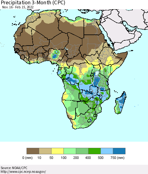 Africa Precipitation 3-Month (CPC) Thematic Map For 11/16/2021 - 2/15/2022