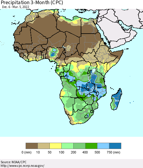Africa Precipitation 3-Month (CPC) Thematic Map For 12/6/2021 - 3/5/2022