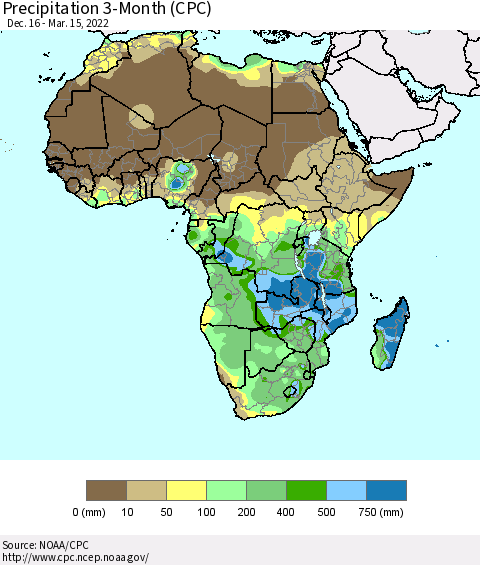 Africa Precipitation 3-Month (CPC) Thematic Map For 12/16/2021 - 3/15/2022