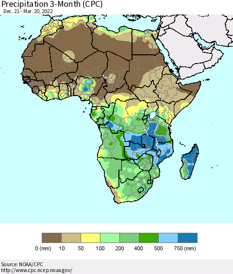 Africa Precipitation 3-Month (CPC) Thematic Map For 12/21/2021 - 3/20/2022