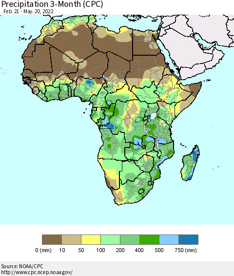 Africa Precipitation 3-Month (CPC) Thematic Map For 2/21/2022 - 5/20/2022