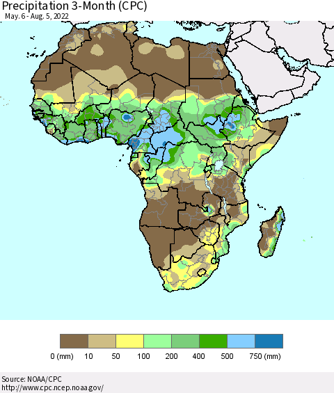 Africa Precipitation 3-Month (CPC) Thematic Map For 5/6/2022 - 8/5/2022
