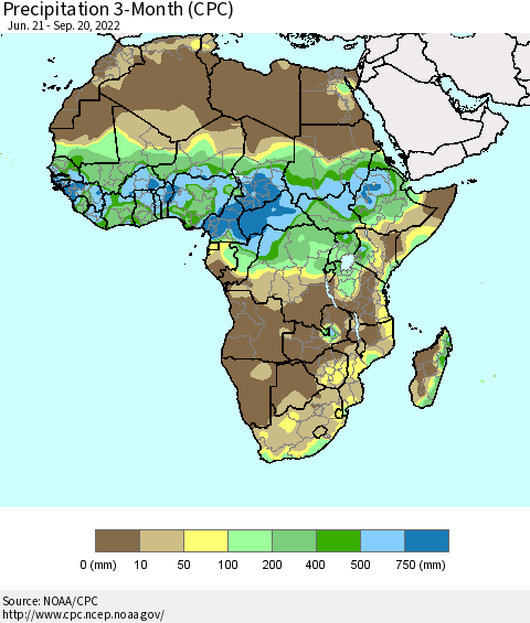 Africa Precipitation 3-Month (CPC) Thematic Map For 6/21/2022 - 9/20/2022