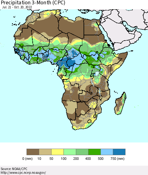 Africa Precipitation 3-Month (CPC) Thematic Map For 7/21/2022 - 10/20/2022