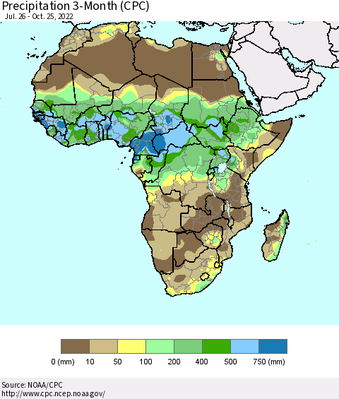 Africa Precipitation 3-Month (CPC) Thematic Map For 7/26/2022 - 10/25/2022