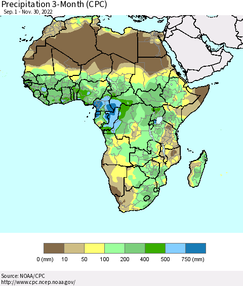 Africa Precipitation 3-Month (CPC) Thematic Map For 9/1/2022 - 11/30/2022