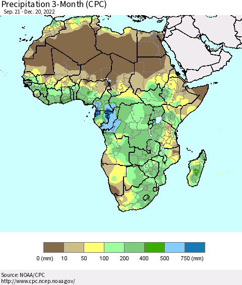 Africa Precipitation 3-Month (CPC) Thematic Map For 9/21/2022 - 12/20/2022