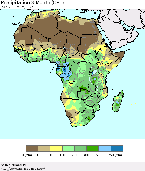 Africa Precipitation 3-Month (CPC) Thematic Map For 9/26/2022 - 12/25/2022