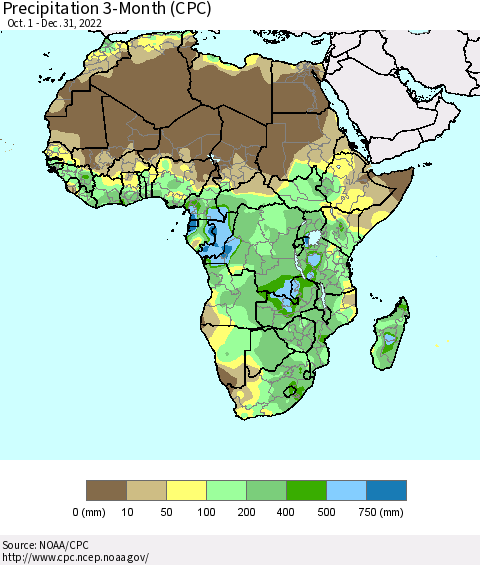 Africa Precipitation 3-Month (CPC) Thematic Map For 10/1/2022 - 12/31/2022