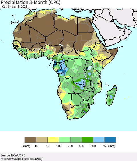 Africa Precipitation 3-Month (CPC) Thematic Map For 10/6/2022 - 1/5/2023