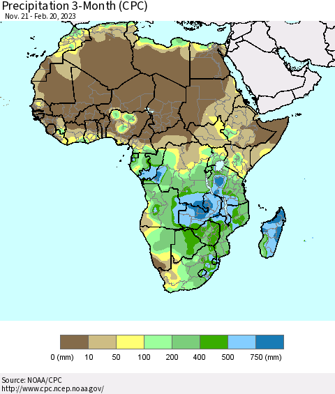 Africa Precipitation 3-Month (CPC) Thematic Map For 11/21/2022 - 2/20/2023