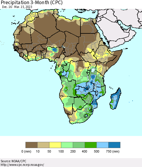 Africa Precipitation 3-Month (CPC) Thematic Map For 12/16/2022 - 3/15/2023