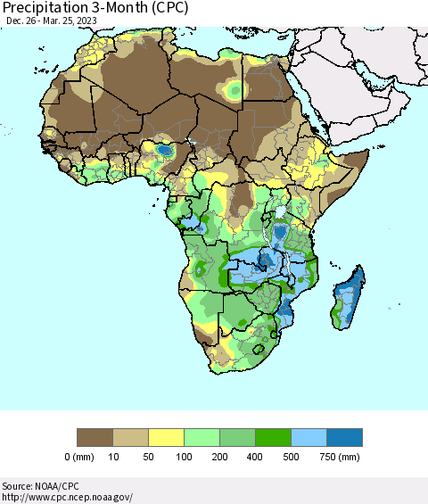 Africa Precipitation 3-Month (CPC) Thematic Map For 12/26/2022 - 3/25/2023