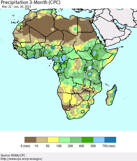 Africa Precipitation 3-Month (CPC) Thematic Map For 3/21/2023 - 6/20/2023