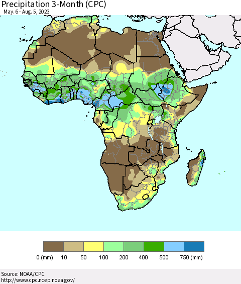 Africa Precipitation 3-Month (CPC) Thematic Map For 5/6/2023 - 8/5/2023