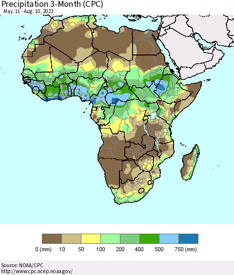 Africa Precipitation 3-Month (CPC) Thematic Map For 5/11/2023 - 8/10/2023