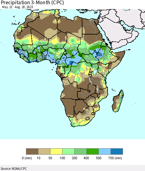 Africa Precipitation 3-Month (CPC) Thematic Map For 5/21/2023 - 8/20/2023