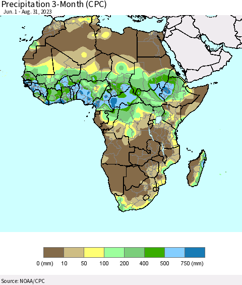 Africa Precipitation 3-Month (CPC) Thematic Map For 6/1/2023 - 8/31/2023