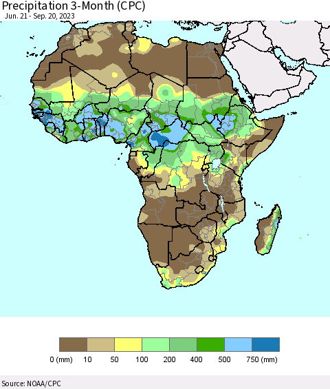 Africa Precipitation 3-Month (CPC) Thematic Map For 6/21/2023 - 9/20/2023