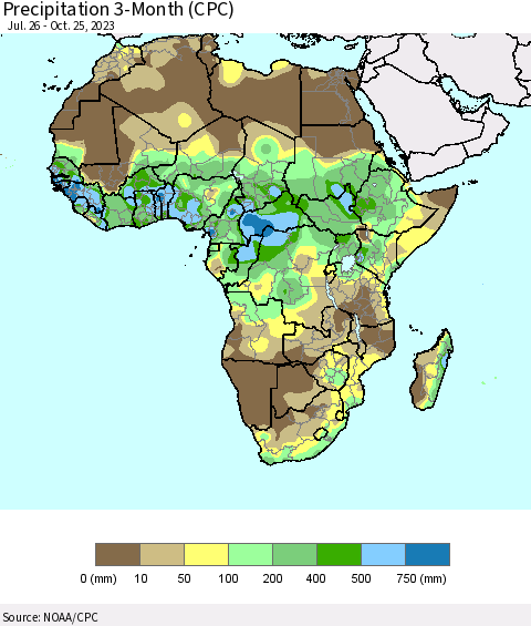 Africa Precipitation 3-Month (CPC) Thematic Map For 7/26/2023 - 10/25/2023