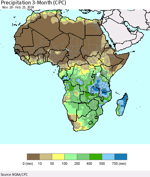 Africa Precipitation 3-Month (CPC) Thematic Map For 11/26/2023 - 2/25/2024