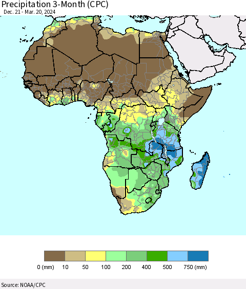 Africa Precipitation 3-Month (CPC) Thematic Map For 12/21/2023 - 3/20/2024