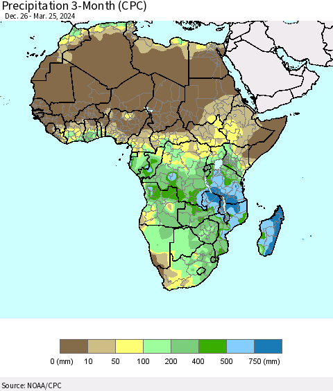 Africa Precipitation 3-Month (CPC) Thematic Map For 12/26/2023 - 3/25/2024