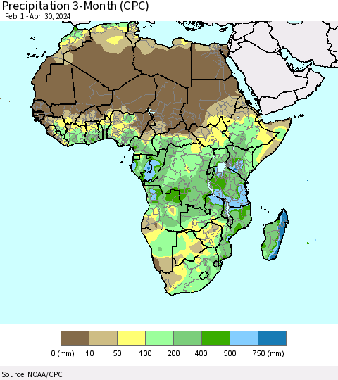 Africa Precipitation 3-Month (CPC) Thematic Map For 2/1/2024 - 4/30/2024