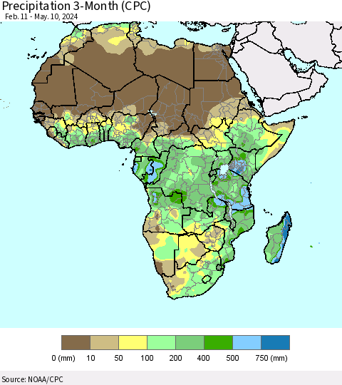 Africa Precipitation 3-Month (CPC) Thematic Map For 2/11/2024 - 5/10/2024