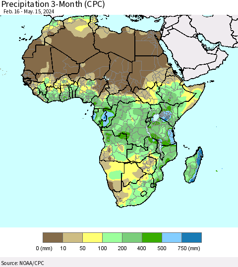 Africa Precipitation 3-Month (CPC) Thematic Map For 2/16/2024 - 5/15/2024