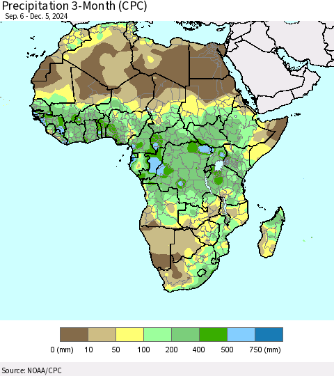 Africa Precipitation 3-Month (CPC) Thematic Map For 9/6/2024 - 12/5/2024
