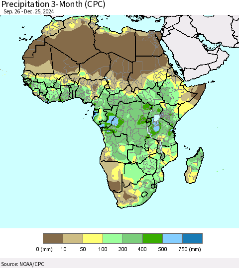 Africa Precipitation 3-Month (CPC) Thematic Map For 9/26/2024 - 12/25/2024