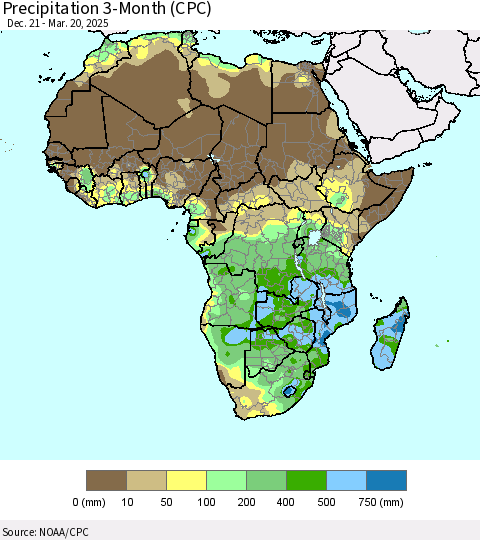 Africa Precipitation 3-Month (CPC) Thematic Map For 12/21/2024 - 3/20/2025