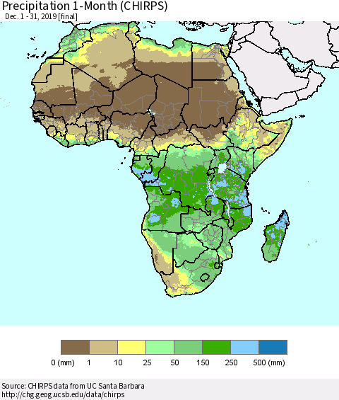 Africa Precipitation 1-Month (CHIRPS) Thematic Map For 12/1/2019 - 12/31/2019