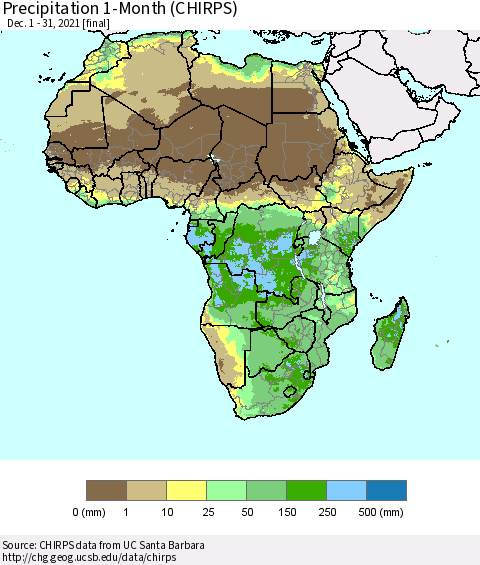 Africa Precipitation 1-Month (CHIRPS) Thematic Map For 12/1/2021 - 12/31/2021