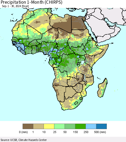 Africa Precipitation 1-Month (CHIRPS) Thematic Map For 9/1/2024 - 9/30/2024