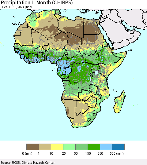 Africa Precipitation 1-Month (CHIRPS) Thematic Map For 10/1/2024 - 10/31/2024